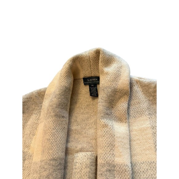 Vintage Lauren Ralph Lauren Belted Cardigan Sweater Women’s XL Wool Ivory Gray - Picture 8 of 13